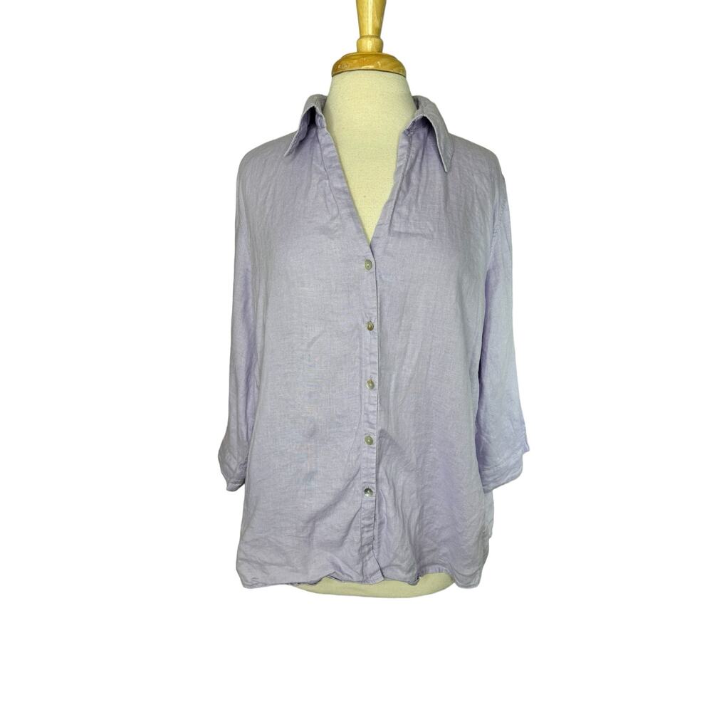 DAVID N WOMAN Lavender 100% Hanky Linen 3/4 Sleeve Button Up Shirt Size 2X